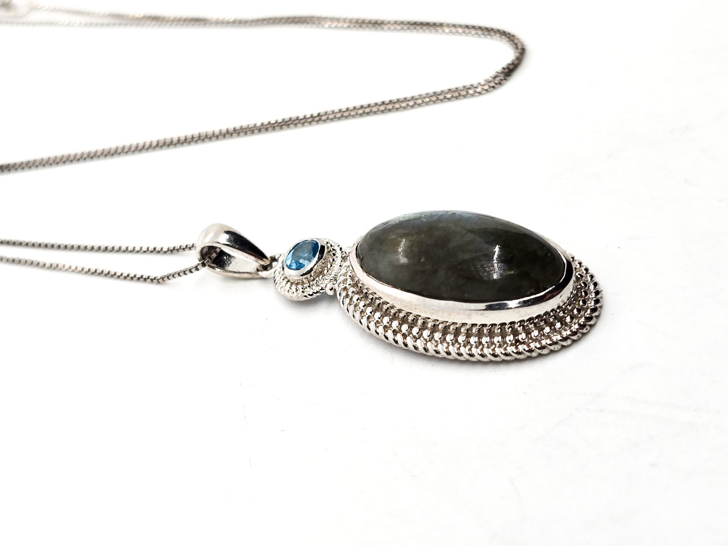 Labradorite blue topaz gemstone sterling plated pendant necklace