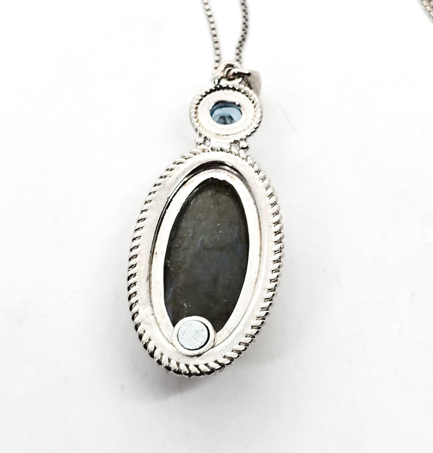 Labradorite blue topaz gemstone sterling plated pendant necklace