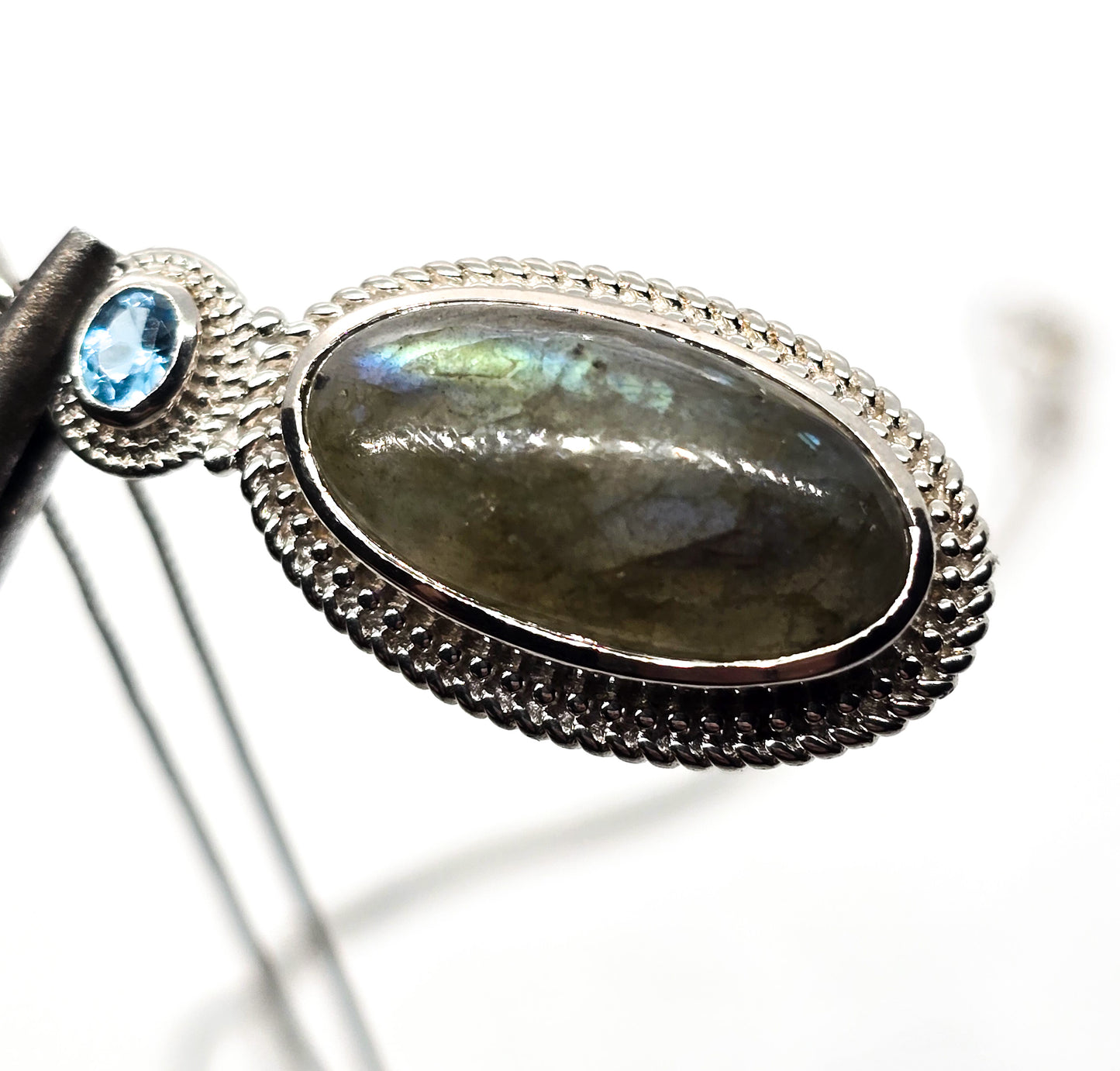 Labradorite blue topaz gemstone sterling plated pendant necklace