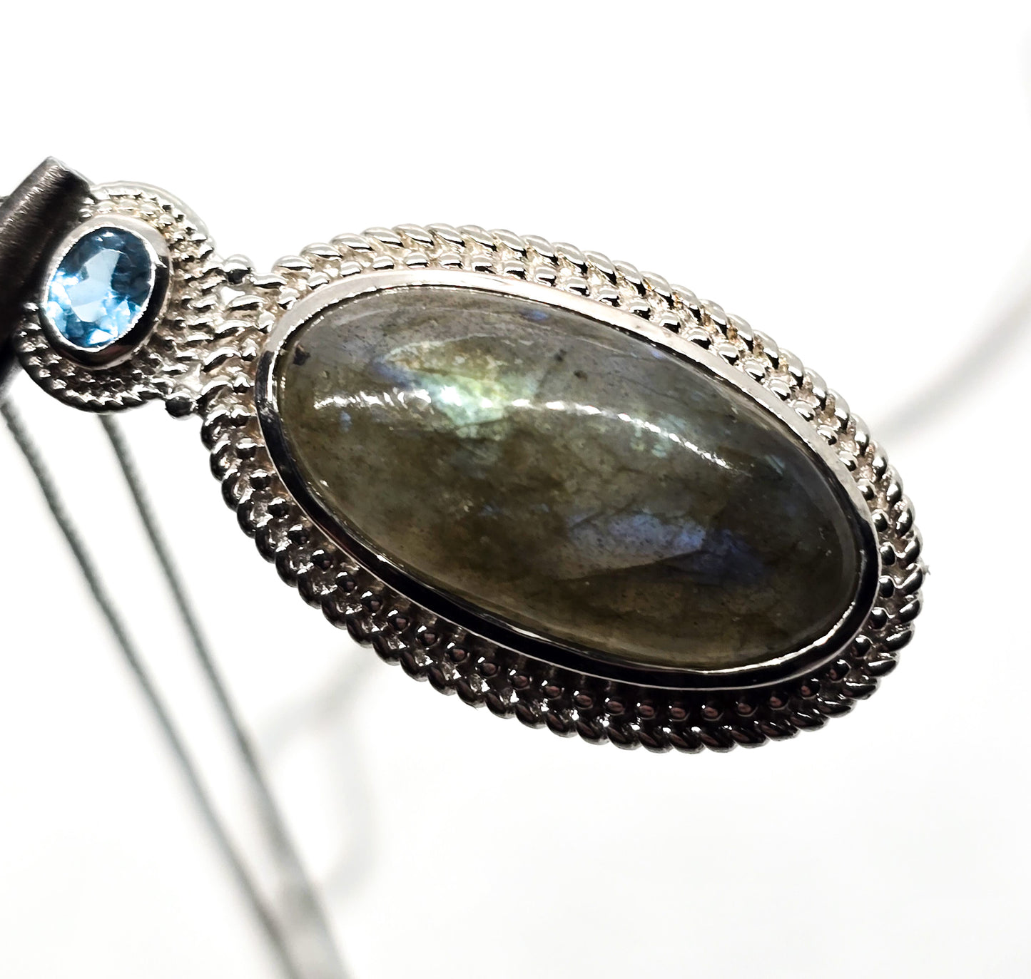 Labradorite blue topaz gemstone sterling plated pendant necklace