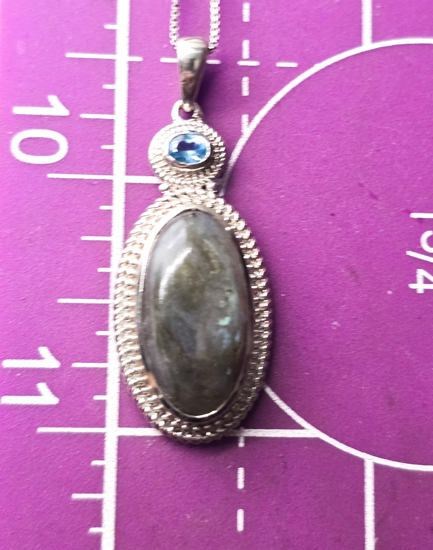 Labradorite blue topaz gemstone sterling plated pendant necklace