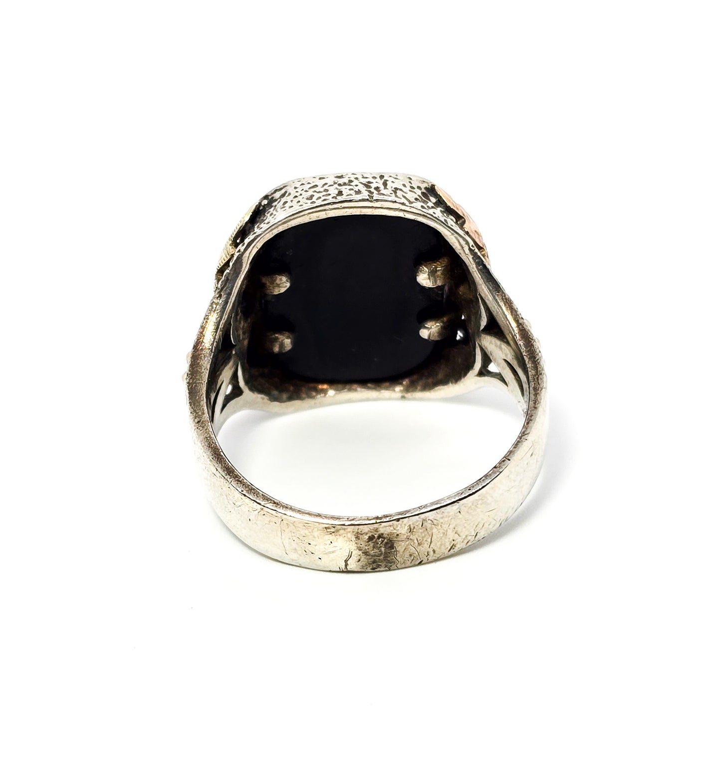 Black Hills Gold Mt. Rushmore Onyx bird gold on sterling silver vintage ring size 10