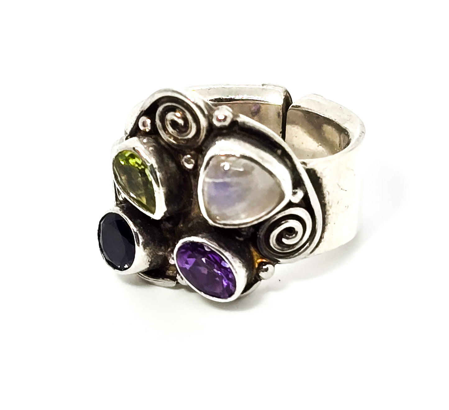 Sajen adjustable moonstone peridot amethyst iolite sterling silver  ring size 7