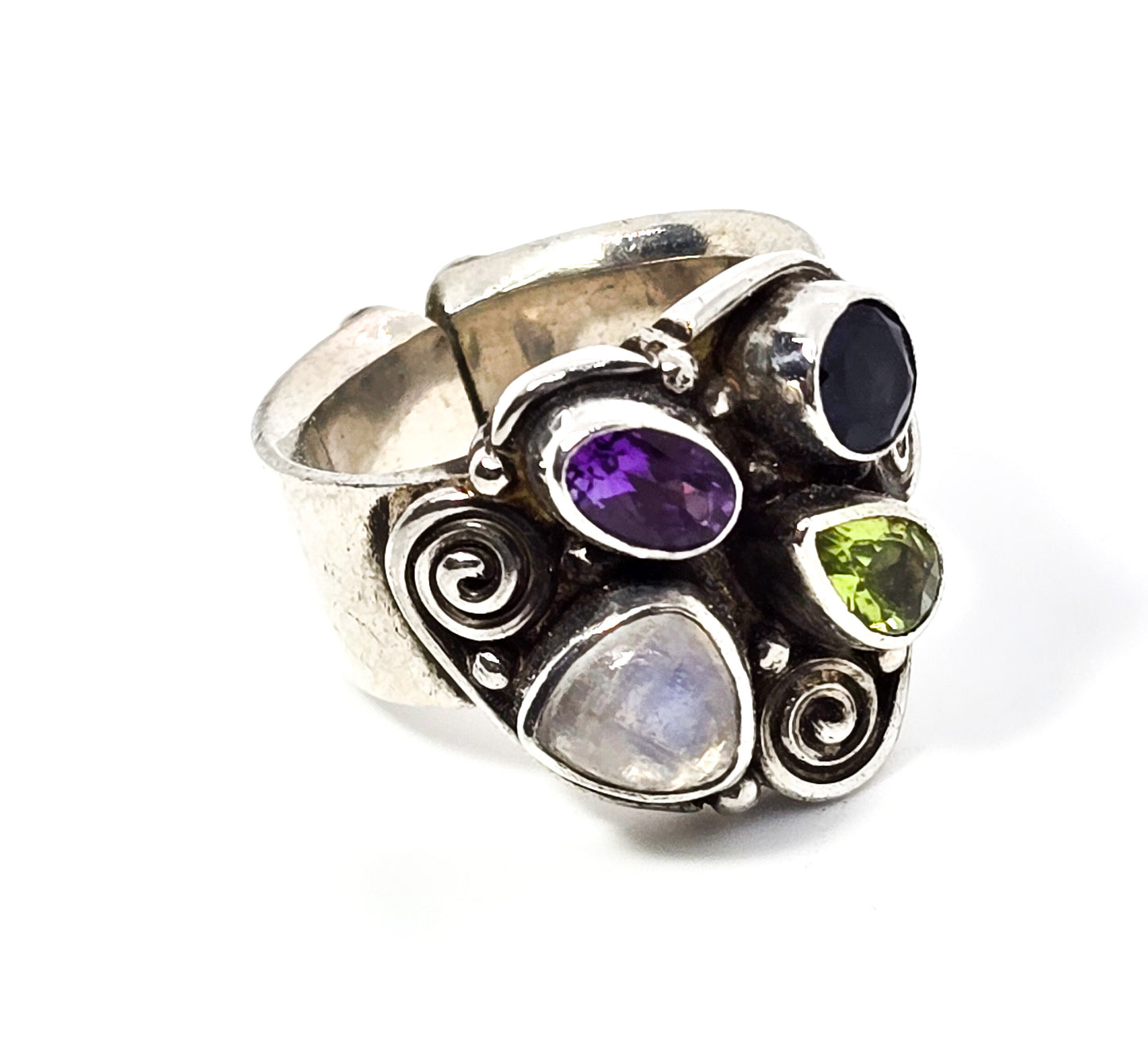 Sajen adjustable moonstone peridot amethyst iolite sterling silver  ring size 7