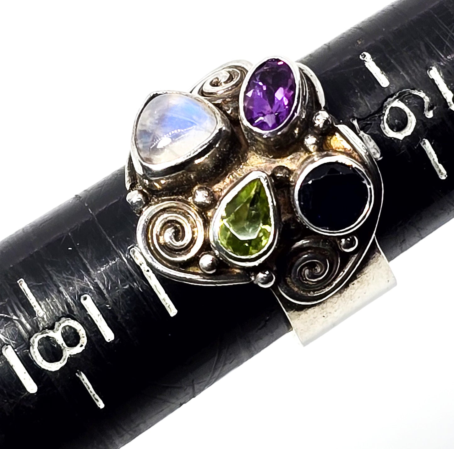 Sajen adjustable moonstone peridot amethyst iolite sterling silver  ring size 7