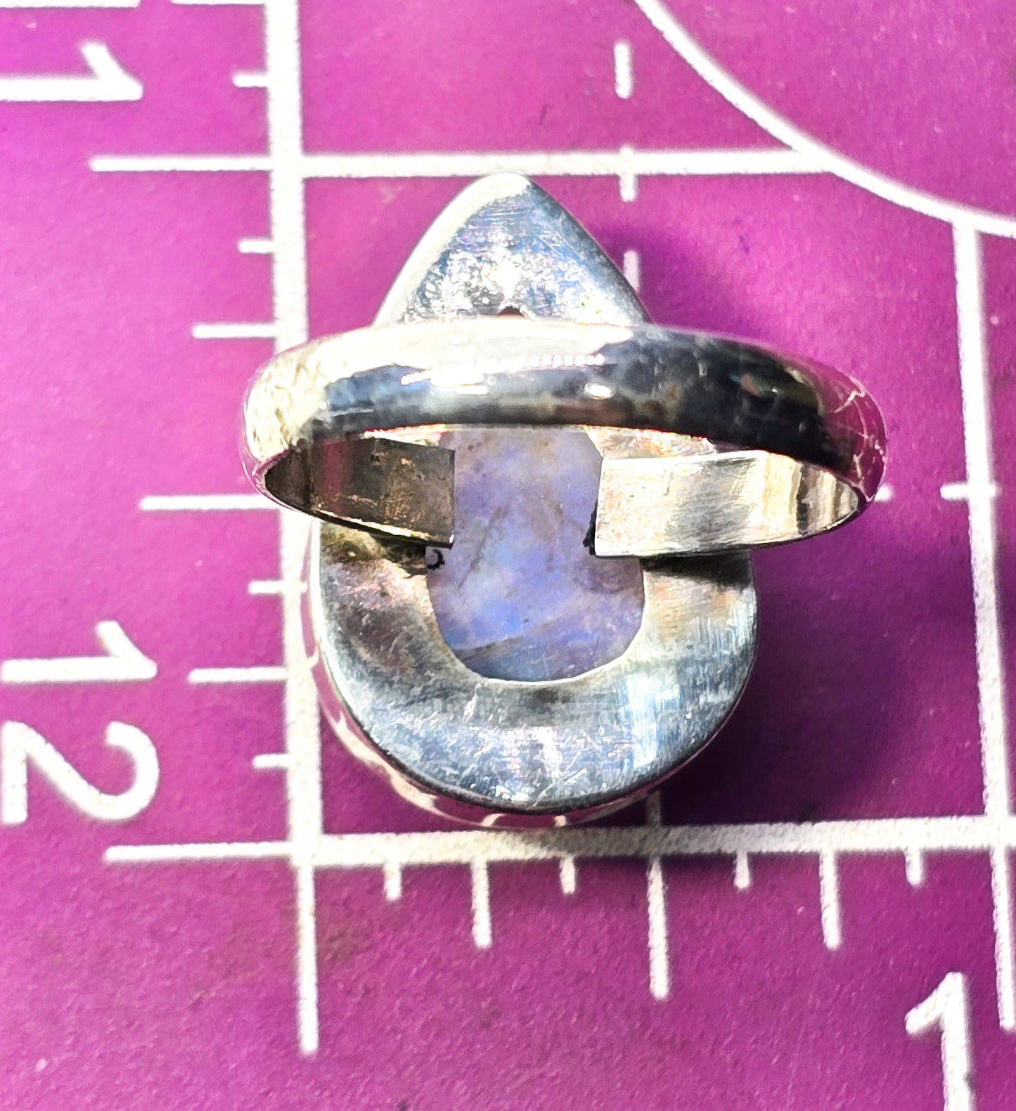 Large flashy blue moonstone pear cut sterling silver ring size 9.5