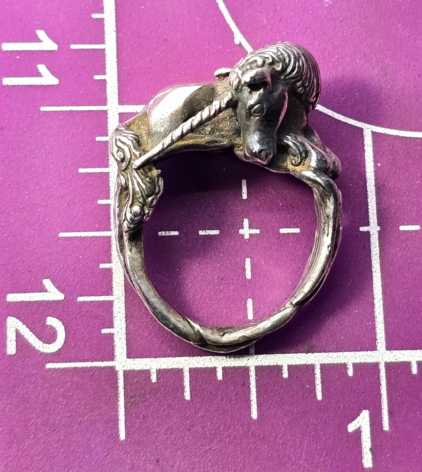 James Yesberger Sleeping Unicorn fantasy vintage sterling silver 3D ring size 5.5