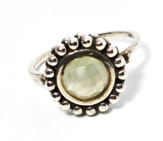 Green Chalcedony quartz faceted gemstone sterling silver ring size 9