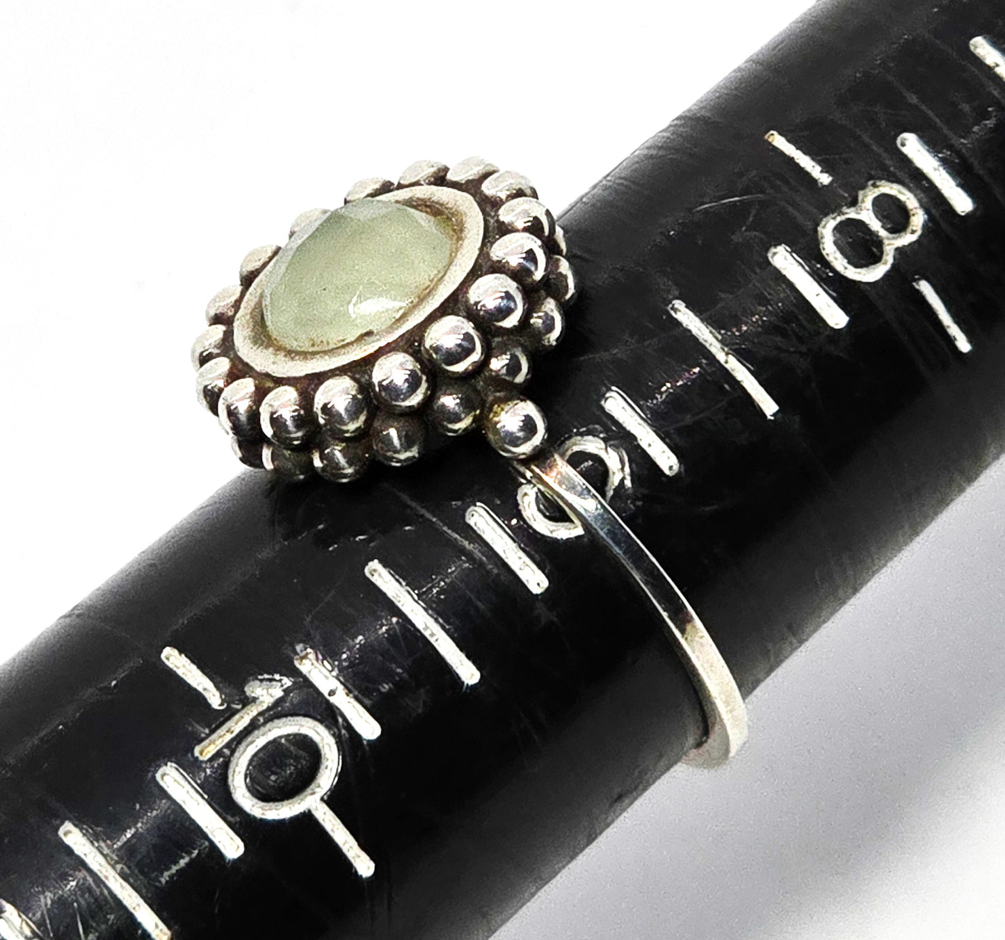 Green Chalcedony quartz faceted gemstone sterling silver ring size 9