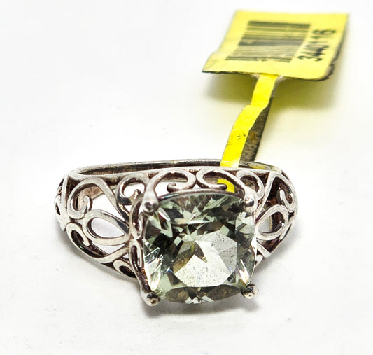 Prasiolite green amethyst D'Joy filigree sterling silver ring size 5