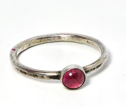 Pink Tourmaline gemstone artisan hammered sterling silver stacker ring size 9
