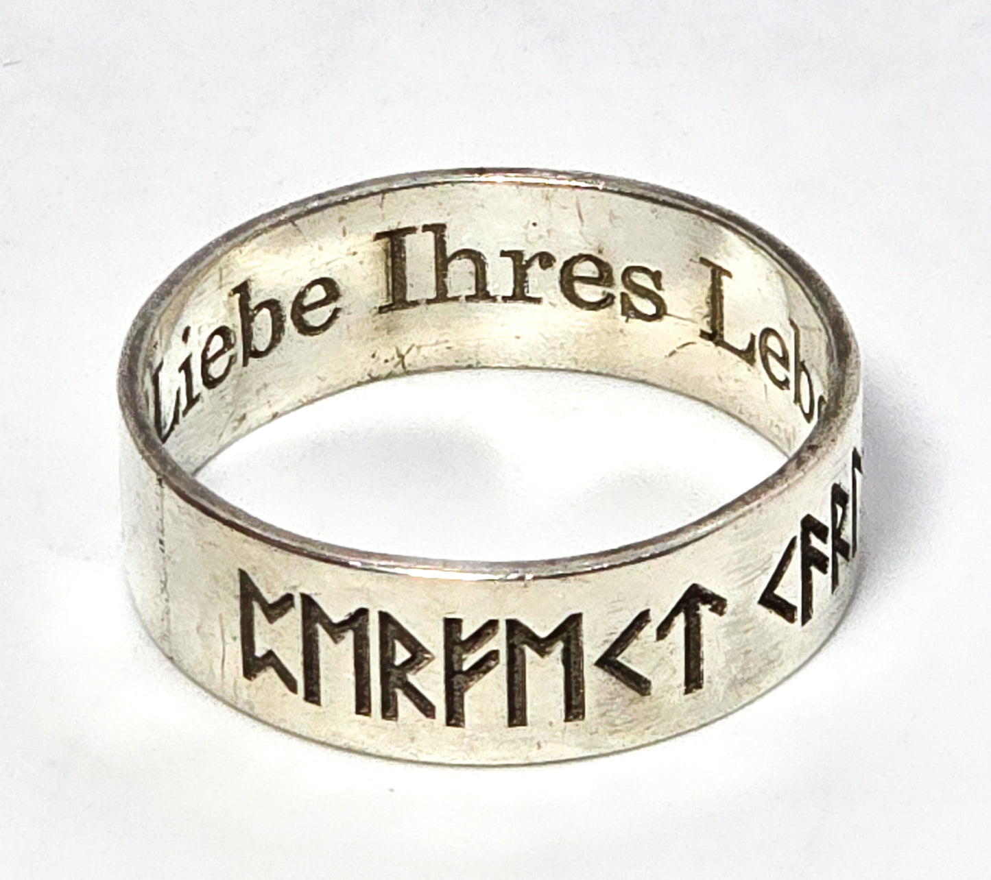 Viking Nordic Runes love Wedding band Sterling Silver ring band size 8.5