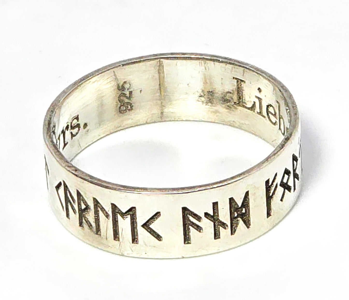 Viking Nordic Runes love Wedding band Sterling Silver ring band size 8.5