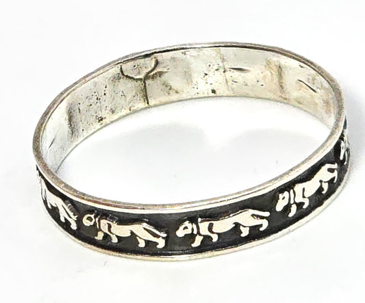 Panther Mexican modernist Storyteller vintage sterling silver cigar band ring size 9.5