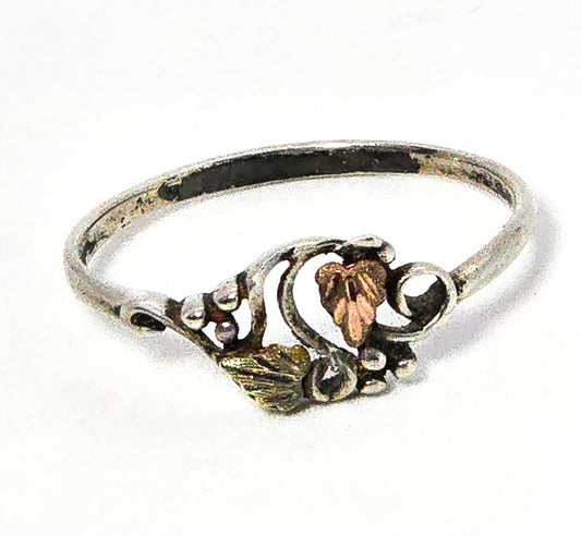 Black Hills Gold sterling silver yellow and rose gold leaf vintage ring size 11.5