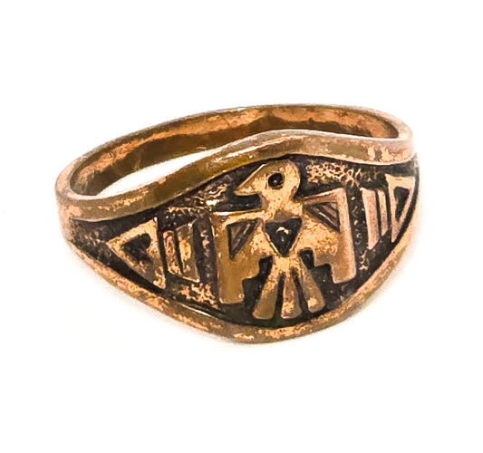 Thunderbird Solid Copper vintage Native American Southwestern ring size 11.5