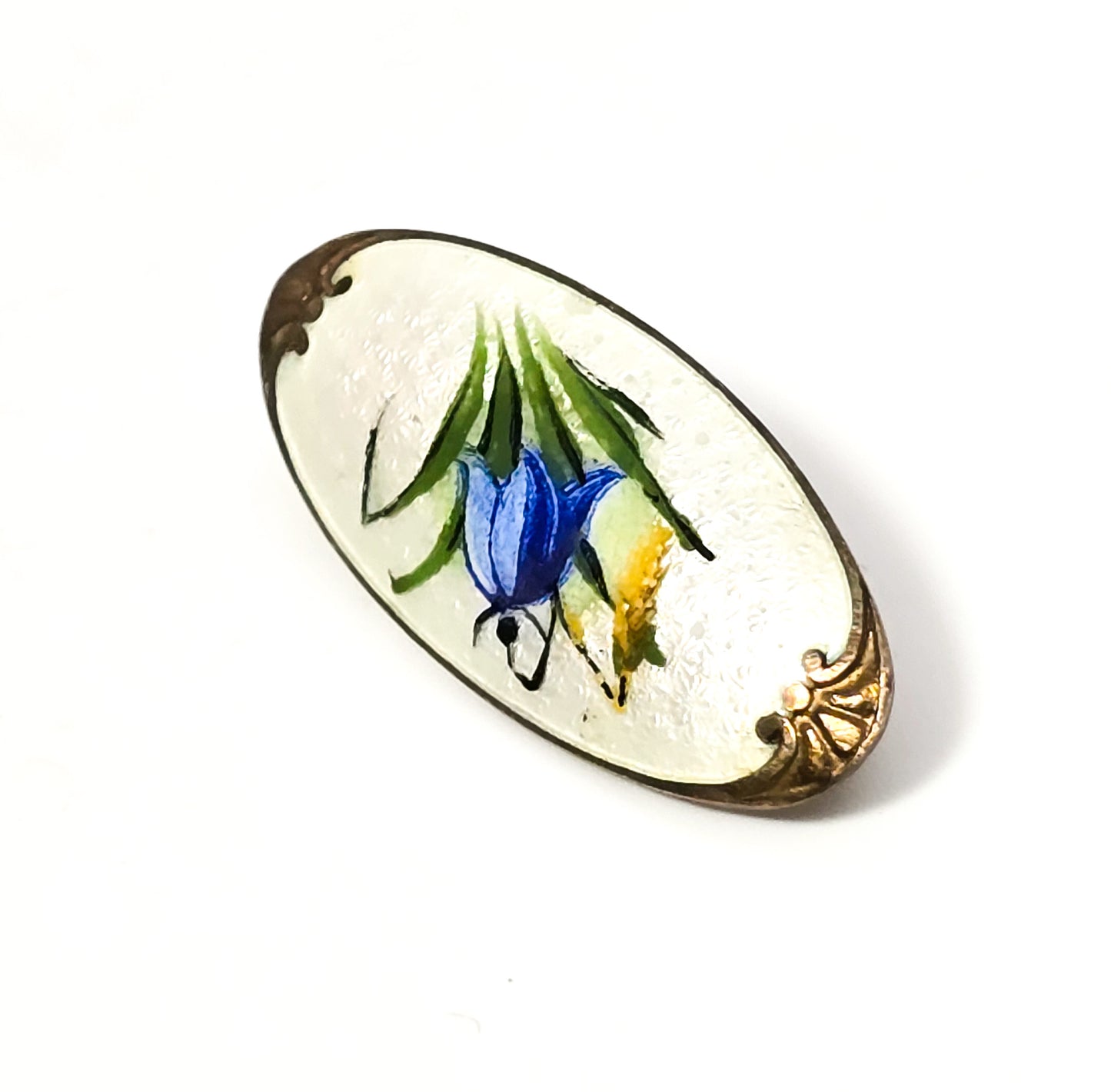 Svein Kirkhus Norway Blue Bell flower Sterling Silver Enameled guilloche brooch