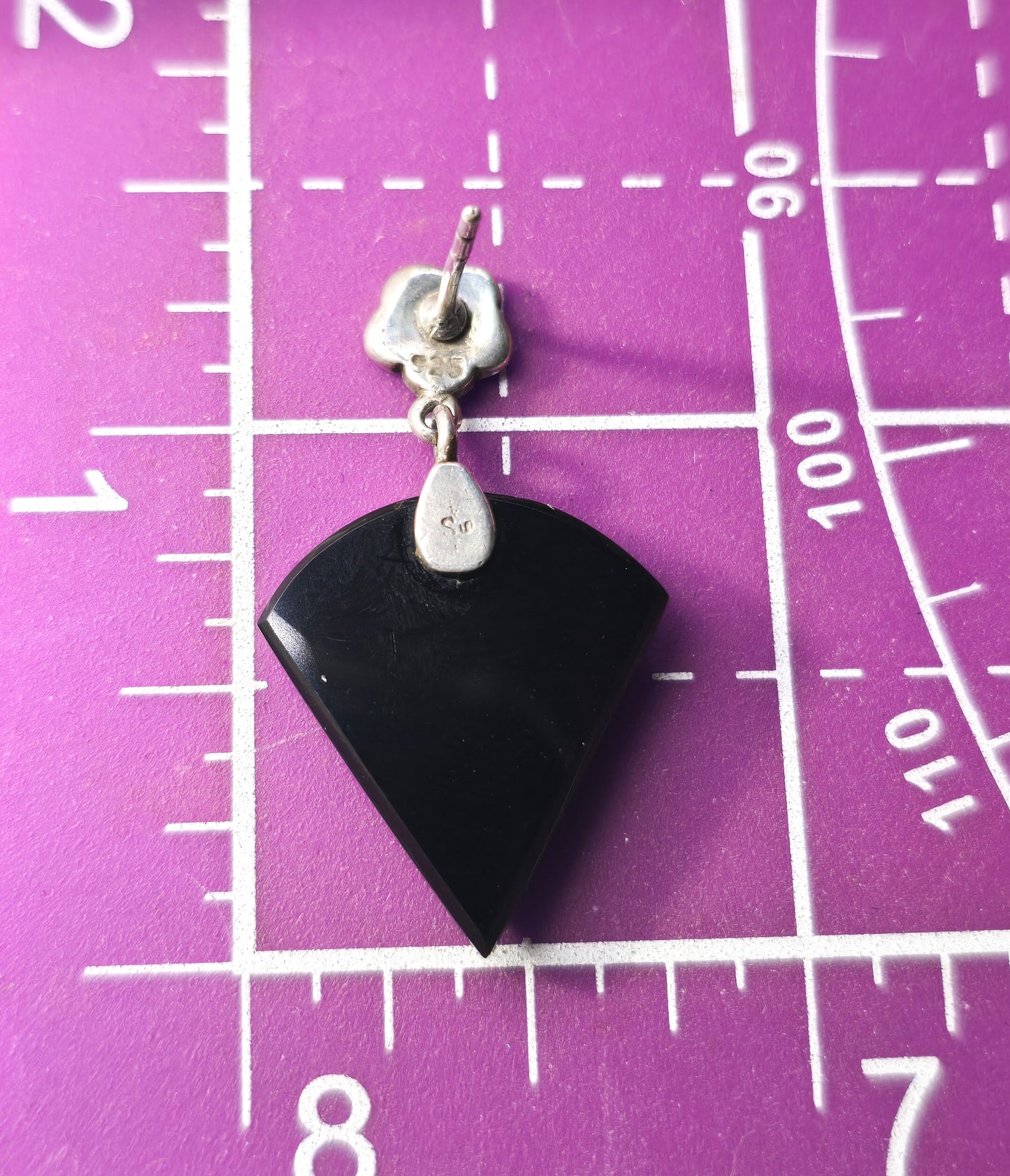 Art Deco style Onyx and marcasite SU long vintage sterling silver earrings