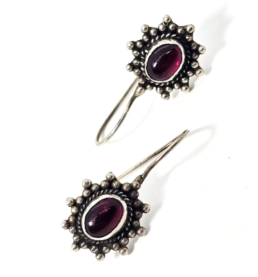 Umbalite pink/purple Garnet gemstone Bali tribal vintage sterling silver earrings