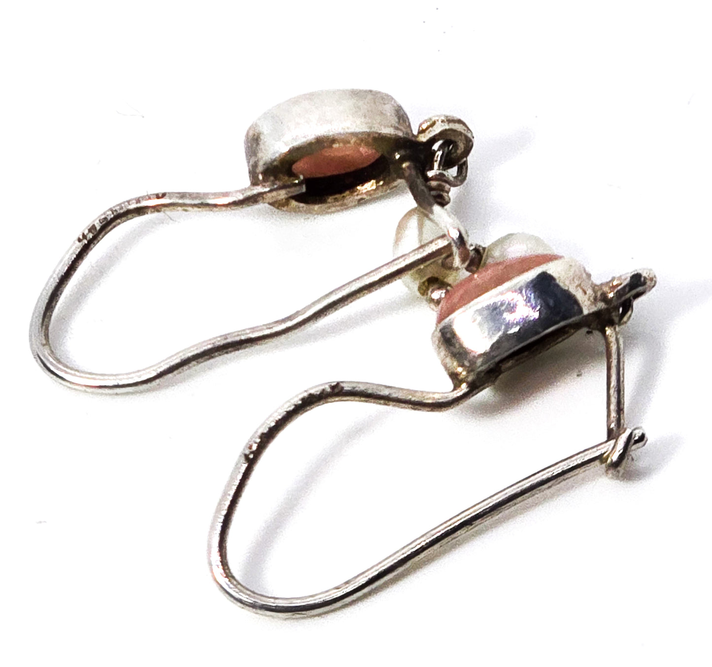 Sunstone Freshwater pearl beaded drop sterling silver vintage earrings