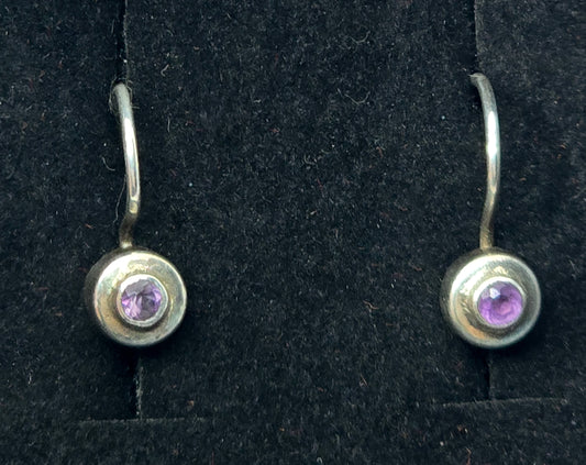 Amethyst Modernist small faceted purple gemstone sterling silver drop earrings