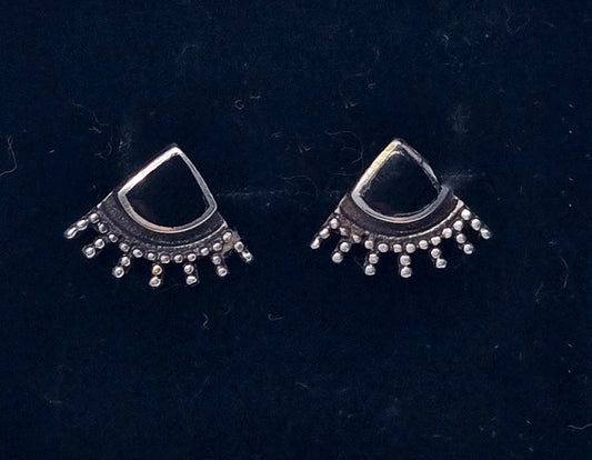 Black and silver tribal fan enamel sterling silver vintage stud earrings