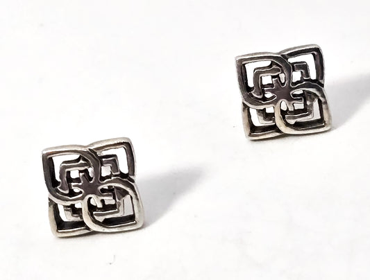 Filigree square mandala sterling silver stud earrings