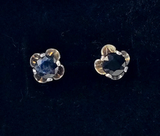 Landstrom's dark blue sapphire 1ct total weight sterling silver stud earrings