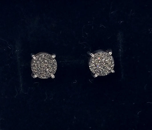 Black sparkling druzy gemstone prong set sterling silver stud earrings
