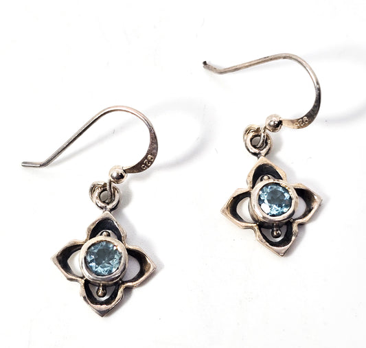 Synthetic blue topaz filigree sterling silver drop vintage earrings 925