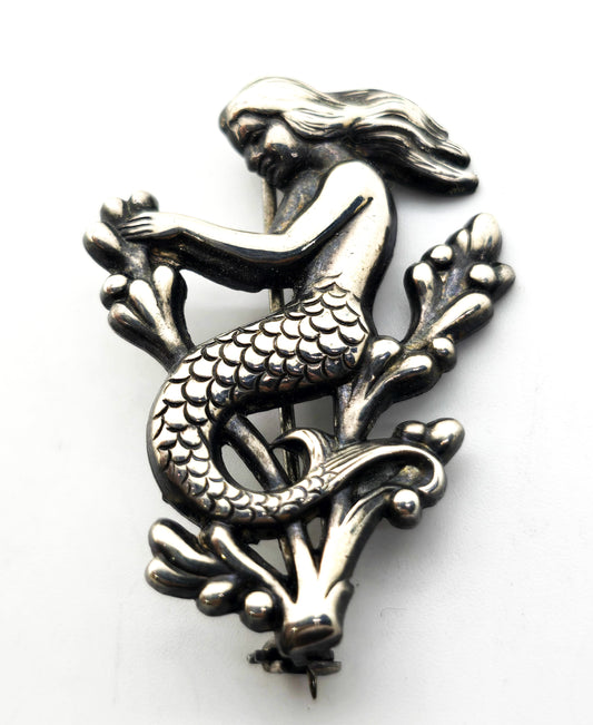 Original WW2 Victory Navy Submariner Mermaid Sterling Silver Brooch Uncas