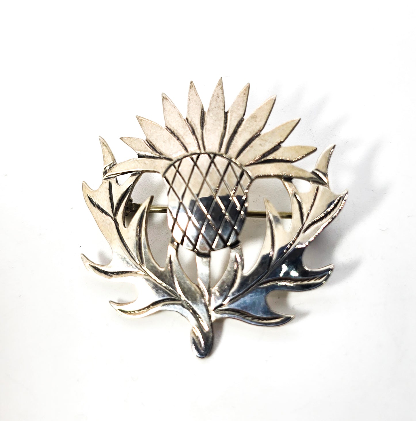 Scottish sterling silver vintage thistle sash kilt brooch