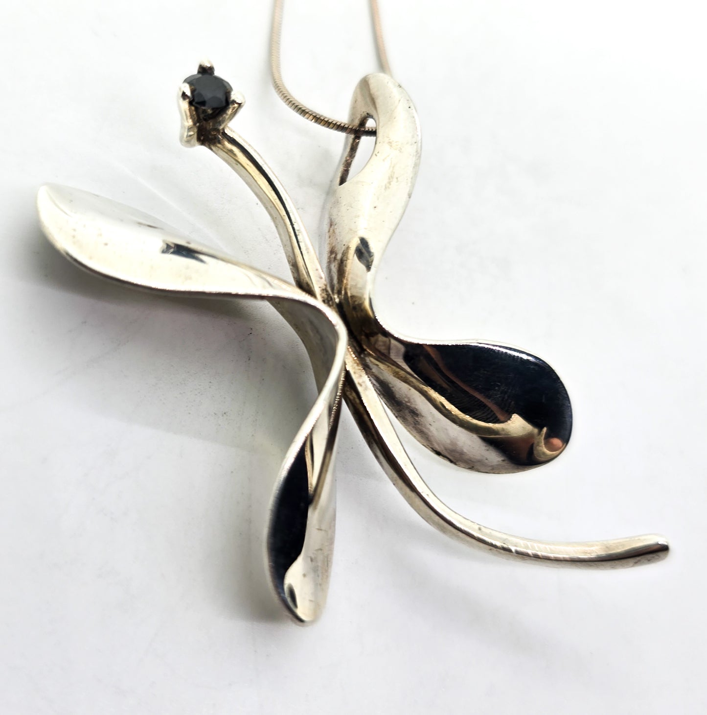 Modernist large butterfly sterling silver Iolite gemstone pendant necklace