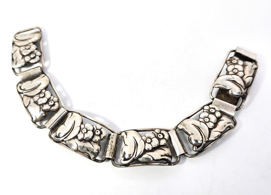 F. B. Rathche Silver 830S vintage flower panel Bracelet Modernist Denmark