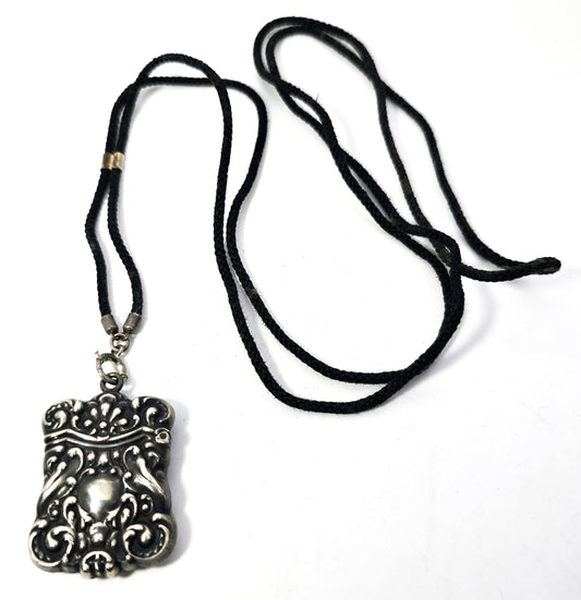 Antique Victorian braided hair mourning necklace with sterling silver vesta pendant