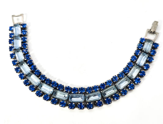Bi colored Dark and baby blue rhinestone vintage mid century tennis bracelet