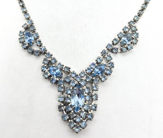 Baby Blue Marquis vintage rhinestone collar mid century statement necklace