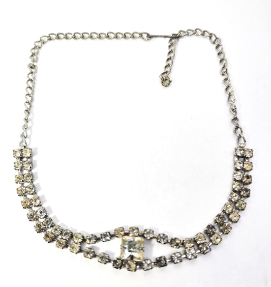 Clear Square cut rhinestone chain vintage mid century choker necklace