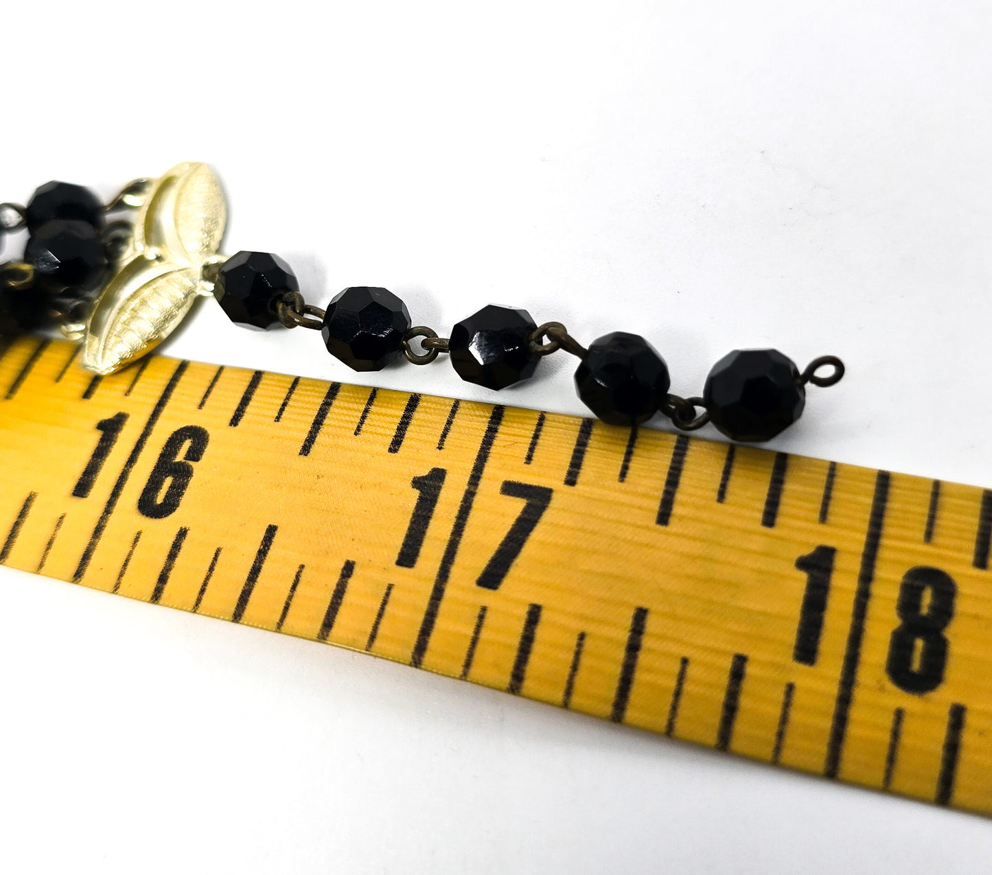 West Germany black faceted 3 strand graduated beaded vintage necklace