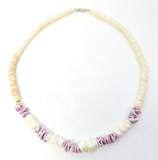 Purple Wampum and Puka shell vintage beaded retro 90's surfer skater necklace