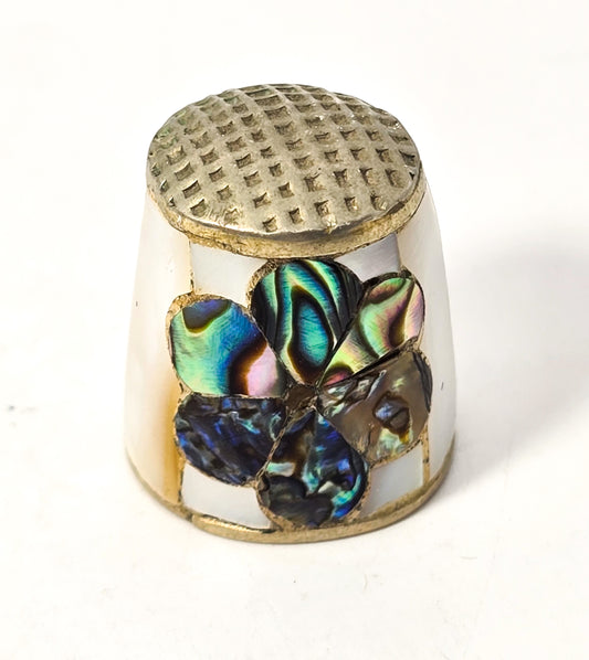Alpaca silver vintage flower abalone shell MOP mother of pearl sewing thimble