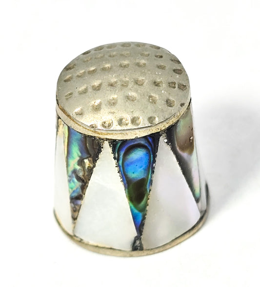 Alpaca silver vintage abalone shell MOP mother of pearl banded sewing thimble