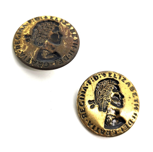 Elizabeth II Dei Gratia Regina Large 1.12" Canada Antique Brass Button set of 2