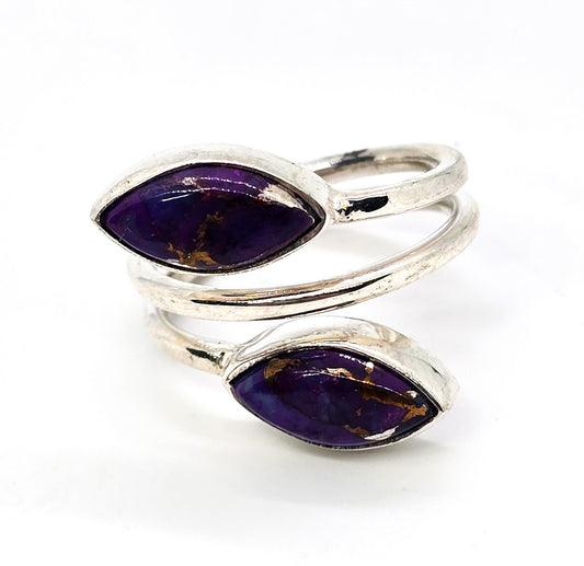 Purple mohave turquoise Double gemstone sterling silver wrap ring size 7