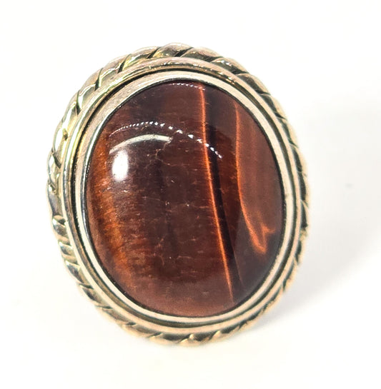 Red Tiger's eye large gemstone solid sterling silver ring size 5.5