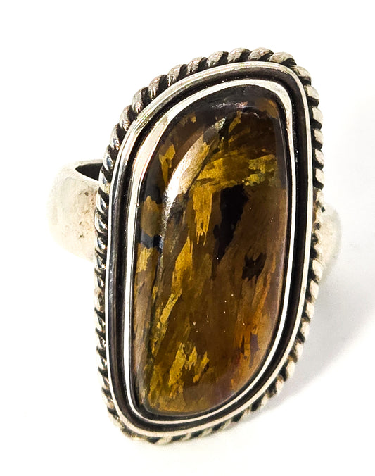 Brown Pietersite Gemstone Large Brown sterling silver gemstone ring size 9
