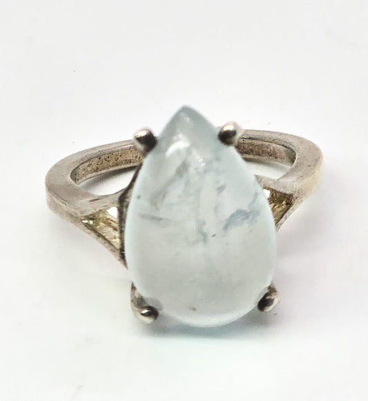 Aquamarine 7.5ct large pear cut prong set sterling silver ring size 7