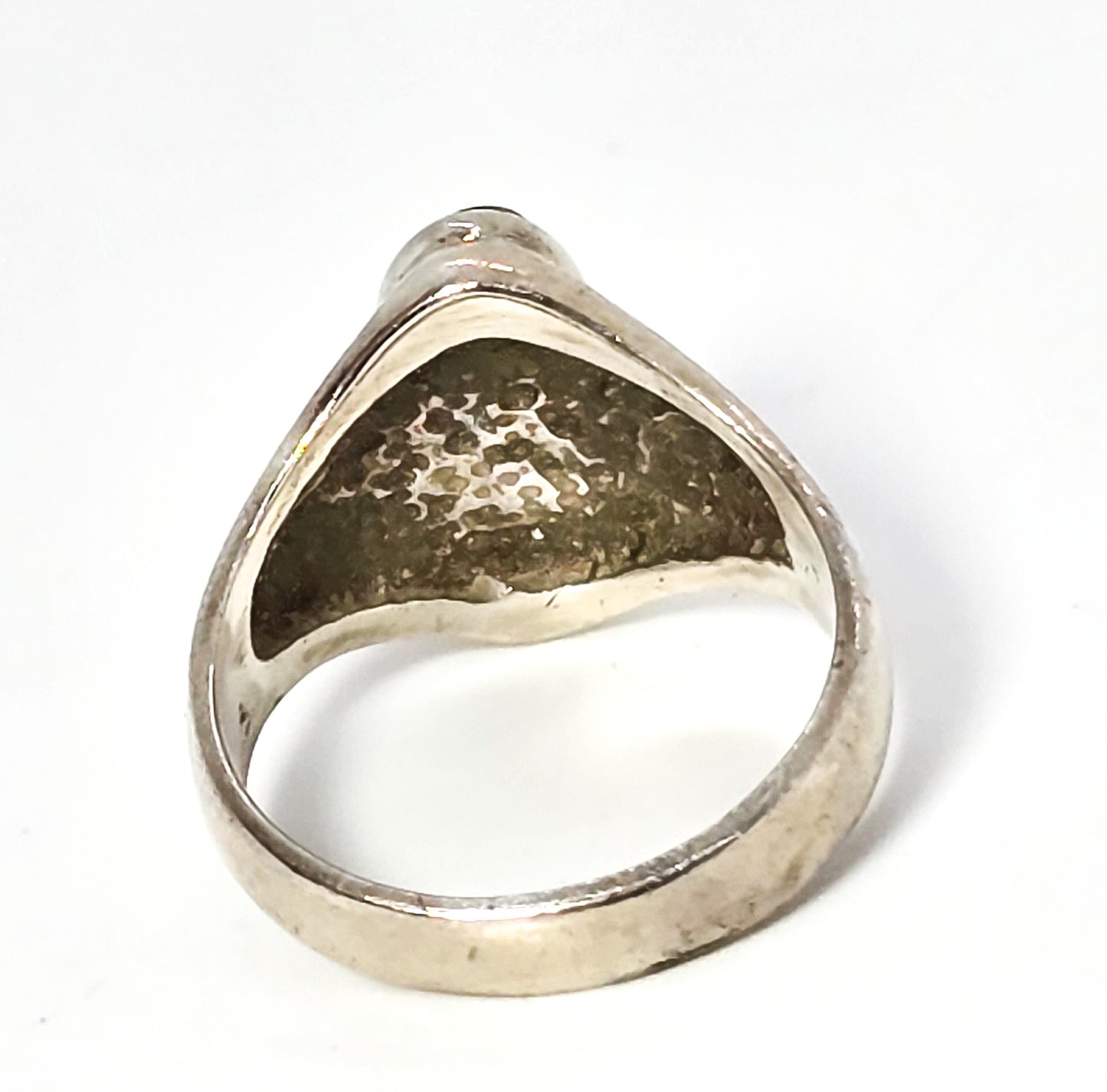 Blue and green fire opal modernist sterling silver vintage ring size 5.5