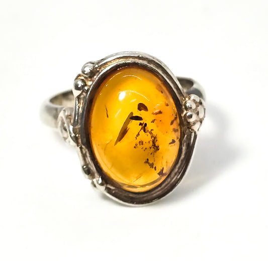 Baltic Amber Large vintage Polish sterling silver ring size 6.5