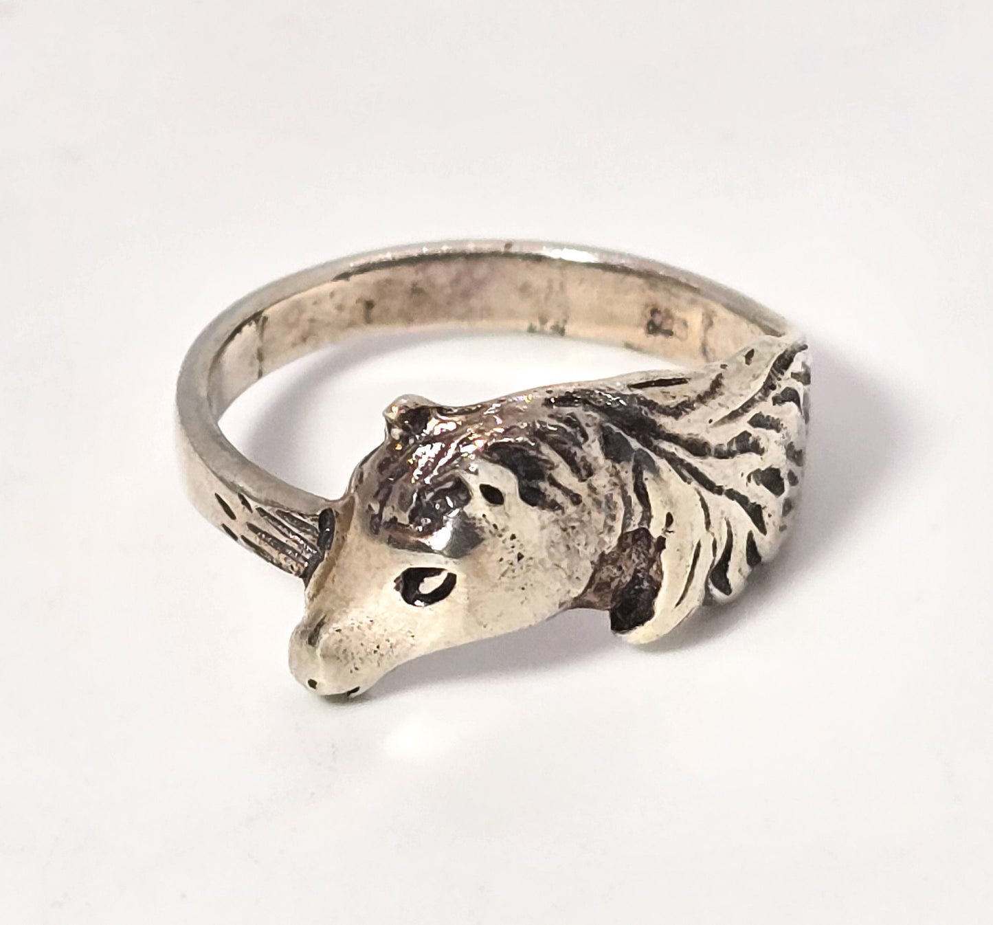 Horse and Mane Cowgirl Rodeo sterling vintage Shube sterling silver Equestrian ring size 8